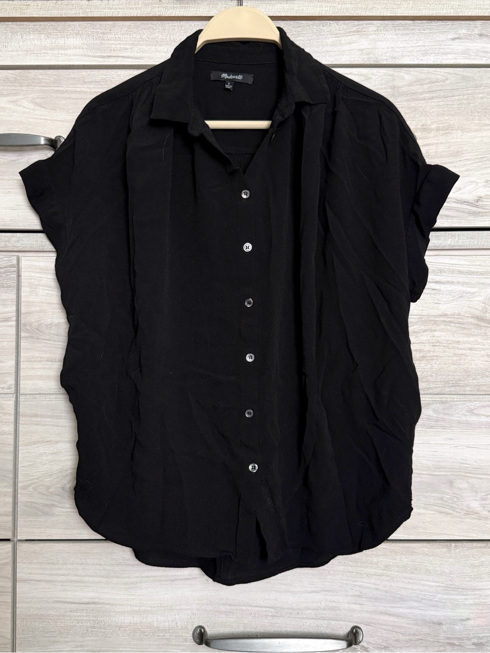 Madewell Top Central Drapey Shirt Black Oversized Button Down Size Small